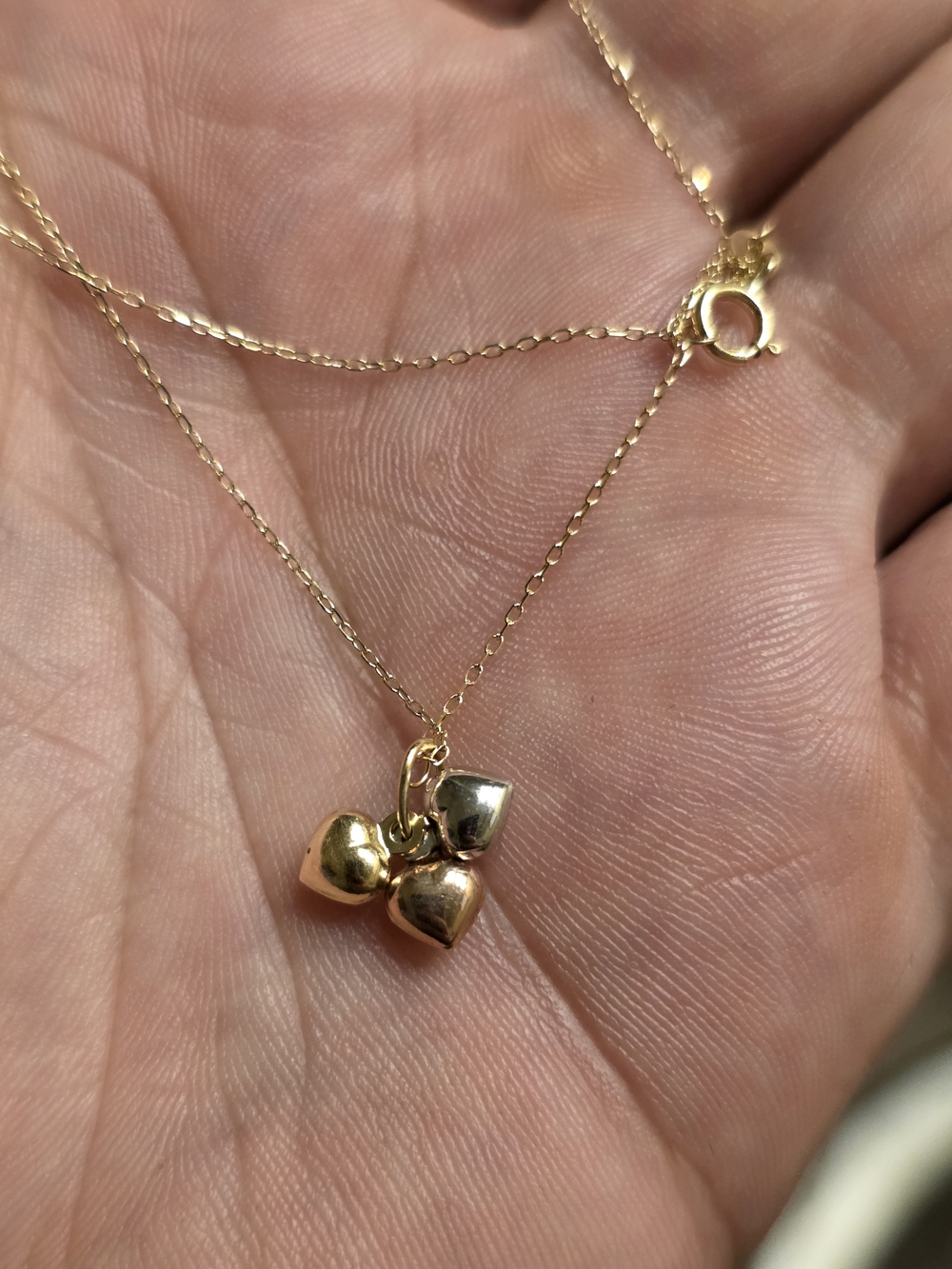 14k Gold Nexklace With 3 Hearts Charm Necklace - Women's Jewelry